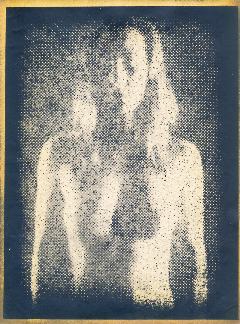 Frau mit freiem Oberkörper auf ukrainischem alten Fotopapier abgezogen im Lith Print
